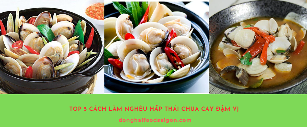 Món nghêu hấp Thái bằng gói lẩu Thái có hương vị đậm đà, kết hợp vị chua cay thơm lừng. Ăn kèm cùng nước chấm hải sản hoặc bánh mì sẽ càng thêm ngon miệng.